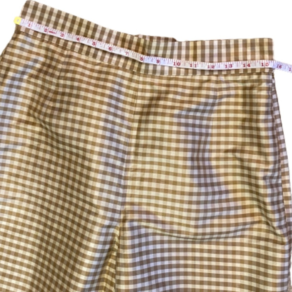 100% Silk Liz Claiborne Tan & White Gingham Cropped Pants - Picture 5 of 12